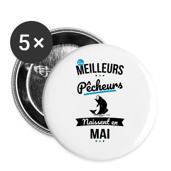 Les meilleurs pêcheurs naissent en Mai - Lot de 5 grands badges (56 mm) - blanc - Devant