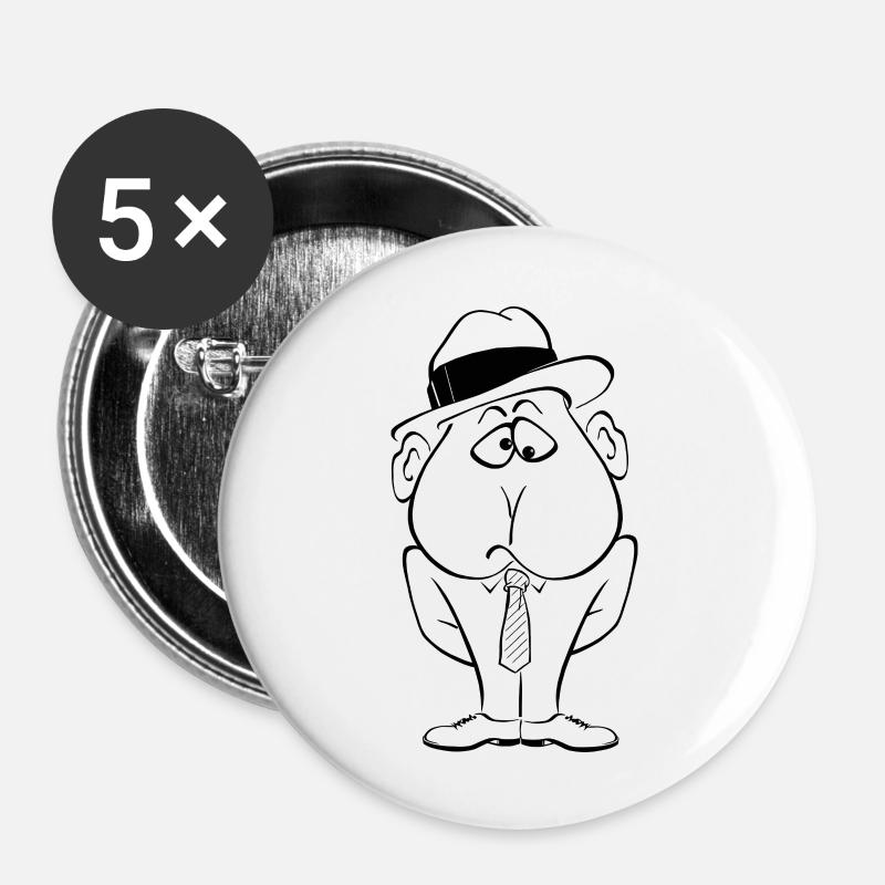 Mann mit Hut - Buttons groß 56 mm (5er Pack) - Weiß