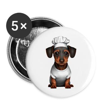 Teckel Restaurateur Chien Dachshund Chiot Chiens de cuisine - Lot de 5 grands badges (56 mm) - blanc - Devant