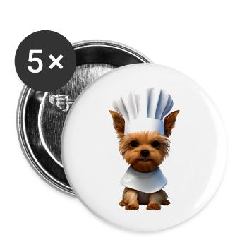 Yorkshire Terrier Restaurateur Chien Cuisine Chiot - Lot de 5 grands badges (56 mm) - blanc - Devant