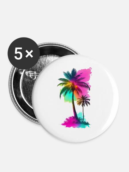 Palmen - Buttons groß 56 mm (5er Pack) - Weiß