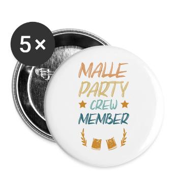 Malle Party Crew - Buttons groß 56 mm (5er Pack) - Weiß - Vorne