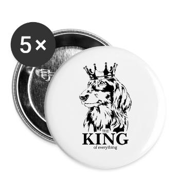 Langhaardackel King of everything Spruch Hunde - Buttons groß 56 mm (5er Pack) - Weiß - Vorne