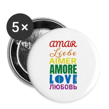 Liebe Regenbogen Sprachen - Buttons groß 56 mm (5er Pack) - Weiß - Vorne
