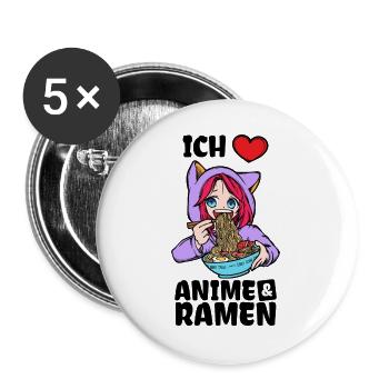 Herz Ramen Statement Comic Ich Liebe Anime Manga - Buttons groß 56 mm (5er Pack) - Weiß - Vorne