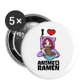 Ich Liebe Anime Ramen Herz Manga Japan Animation - Buttons groß 56 mm (5er Pack) - Weiß - Vorne