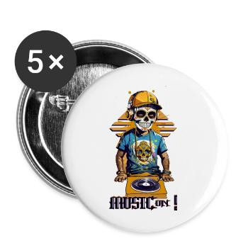 Skull DJ - Buttons groß 56 mm (5er Pack) - Weiß - Vorne