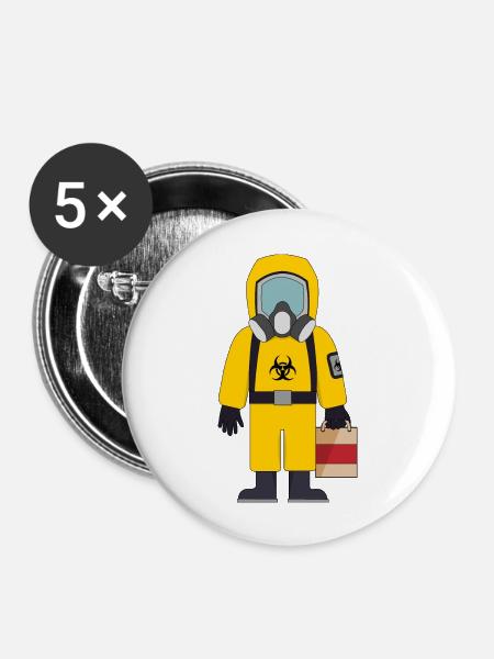 Biohazad Anzug mit Tasche - Buttons groß 56 mm (5er Pack) - Weiß