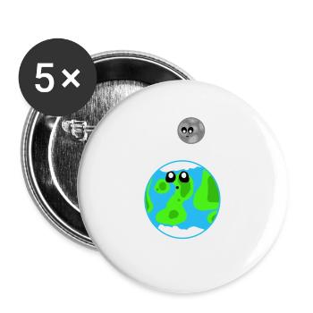 Erde und Mond Cute Planets. - Buttons groß 56 mm (5er Pack) - Weiß - Vorne