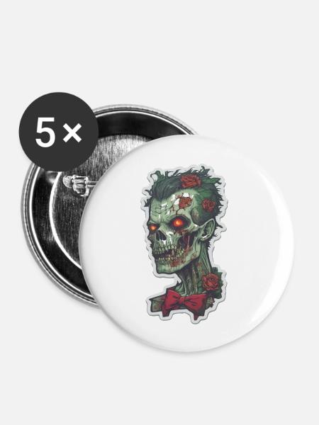 Helloween Zombi - Buttons groß 56 mm (5er Pack) - Weiß