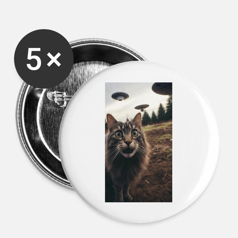 Funny Cat Selfie Scared with Ufos in Background - Buttons large 2.2''/56 mm (5-pack) - white