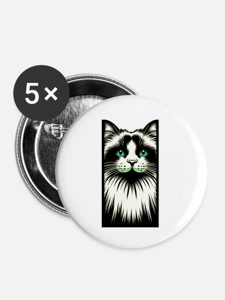Katzengesicht - Buttons groß 56 mm (5er Pack) - Weiß