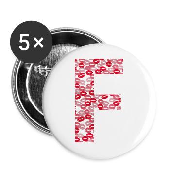 Letter F - Kisses t-shirt - Buttons large 2.2''/56 mm (5-pack) - white - Front