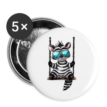 Süßes Zebra auf der Schaukel Coole Sonnenbrille - Buttons groß 56 mm (5er Pack) - Weiß - Vorne
