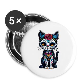 Cat Mexico - Dia de los Muertos - Buttons large 2.2''/56 mm (5-pack) - white - Front