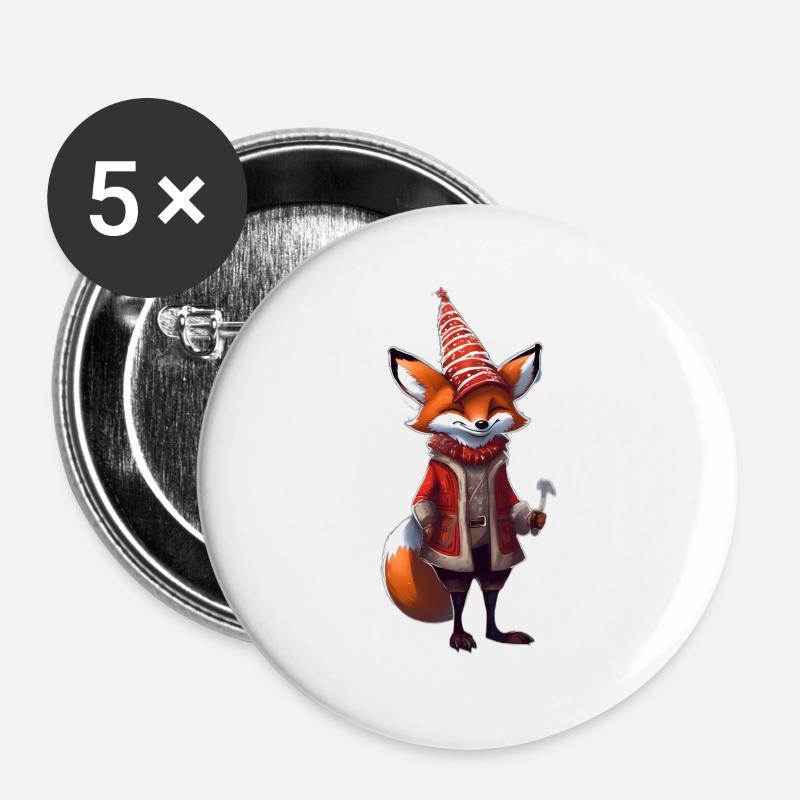 Christmas Festive Fox - Buttons large 2.2''/56 mm (5-pack) - white