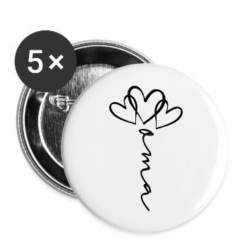 Oma Schrift Herzblume - Buttons groß 56 mm (5er Pack) - Weiß - Vorne
