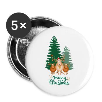 Rentierfamilie Weihnachtsszene - Buttons groß 56 mm (5er Pack) - Weiß - Vorne