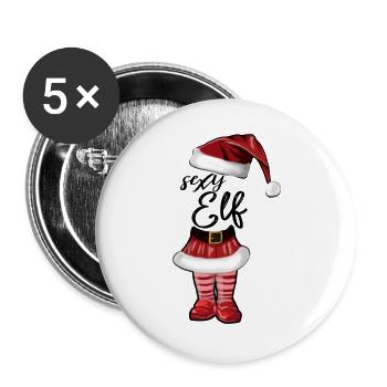 Sexy Elf – Lustiges Weihnachtsdesign - Buttons groß 56 mm (5er Pack) - Weiß - Vorne