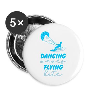 Kitesurfen Tanzende Wellen Kite Geschenk - Buttons groß 56 mm (5er Pack) - Weiß - Vorne