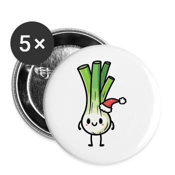 Kawaii leek with santa hat - Buttons large 2.2''/56 mm (5-pack) - white - Front
