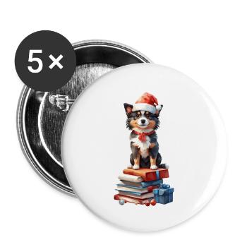 Christmas with dog, cute Sheltie puppy - Buttons large 2.2''/56 mm (5-pack) - white - Front