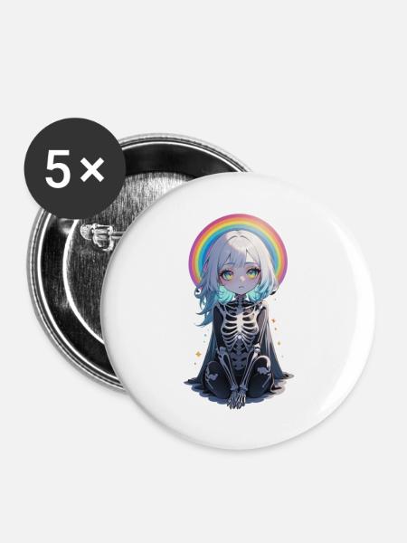 Halloween - Rock & Regenbogen - Buttons groß 56 mm (5er Pack) - Weiß