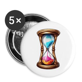 Hourglass / Timepiece / Antique /Grains of Sand / Drain - Buttons large 2.2''/56 mm (5-pack) - white - Front