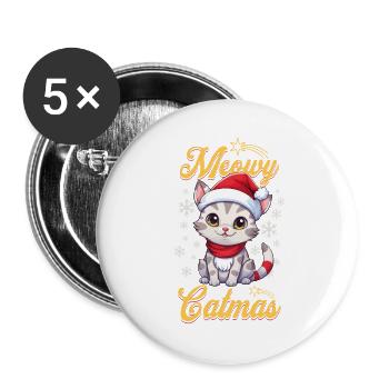 Cat Christmas Merry Meowy Catmas Ugly Cute - Buttons large 2.2''/56 mm (5-pack) - white - Front