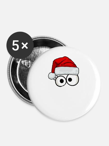 Santa Cartoon Gesicht mit Hut - Buttons groß 56 mm (5er Pack) - Weiß