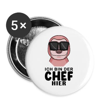 Chef Spruch mit Faultier Motiv - Buttons groß 56 mm (5er Pack) - Weiß - Vorne