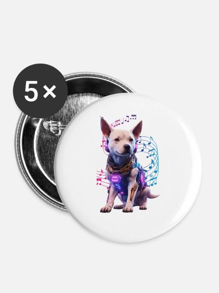 Cyber Dog - Buttons groß 56 mm (5er Pack) - Weiß