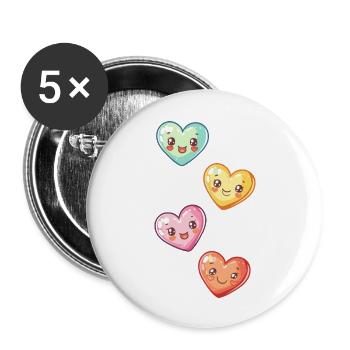 Hearts Cute Love Colorful - Buttons large 2.2''/56 mm (5-pack) - white - Front