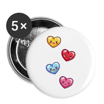 Bunte Herzen Symbol Herz - Buttons groß 56 mm (5er Pack) - Weiß - Vorne
