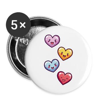Herzen Bunt - Buttons groß 56 mm (5er Pack) - Weiß - Vorne