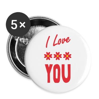 VALENTINSTAG. Junggesellinnenabschied. ICH LIEBE DICH. ICH LIEBE DICH. LIEBE - Buttons groß 56 mm (5er Pack) - Weiß - Vorne