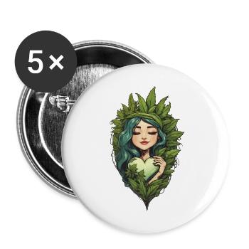 Herz für Pflanzen Hipster Streetwear Design - Buttons groß 56 mm (5er Pack) - Weiß - Vorne