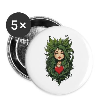 Herz Pflanzenliebe Tattoo Aesthetic Design - Buttons groß 56 mm (5er Pack) - Weiß - Vorne
