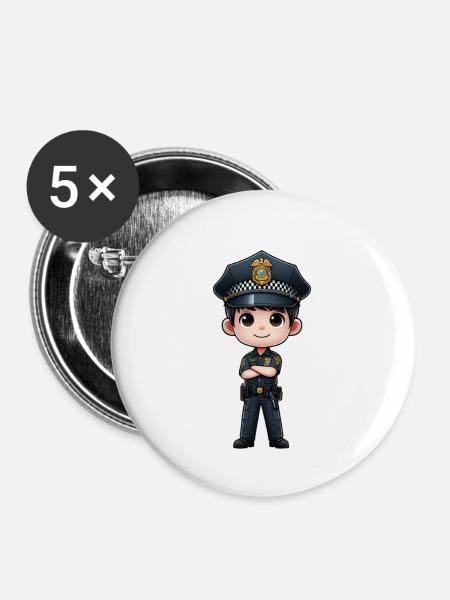 Police kid - Buttons groß 56 mm (5er Pack) - Weiß