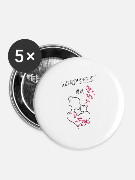 WORLD'S BEST MUM - Buttons large 2.2''/56 mm (5-pack) - white