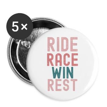 "Radfahren: Eine erfolgreiche Reise" - Buttons groß 56 mm (5er Pack) - Weiß - Vorne
