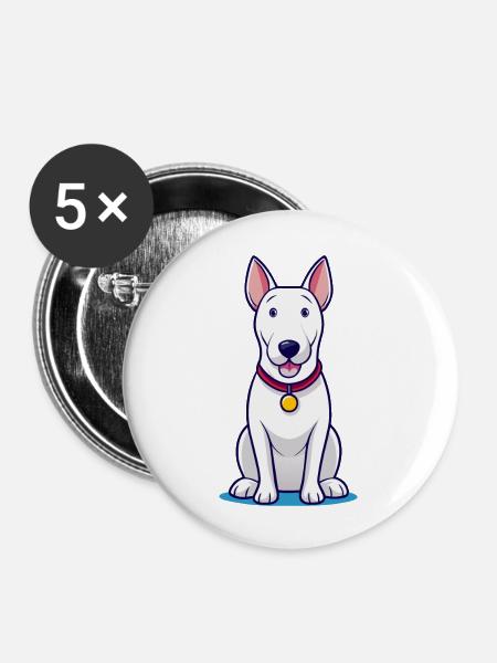 Strenger Bullterrier sitzt stolz - Buttons groß 56 mm (5er Pack) - Weiß