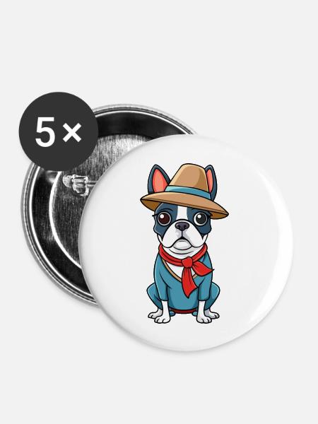 Boston Terrier Fotoshooting - Buttons groß 56 mm (5er Pack) - Weiß