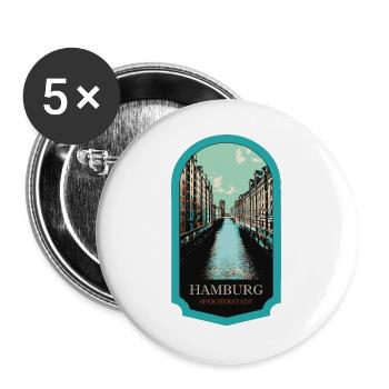 Speicherstadt: Charme historique à Hambourg - Lot de 5 grands badges (56 mm) - blanc - Devant