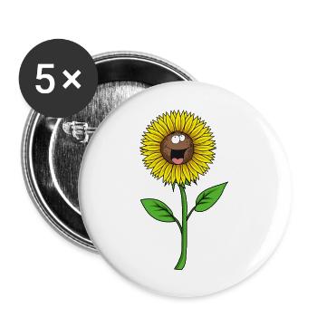 Sonnenblume Gesicht freundlich nett - Buttons groß 56 mm (5er Pack) - Weiß - Vorne