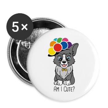Hund - Buttons groß 56 mm (5er Pack) - Weiß - Vorne
