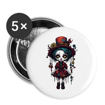 Poupée d’horreur / Halloween / Effrayant / Sombre - Lot de 5 grands badges (56 mm) - blanc - Devant