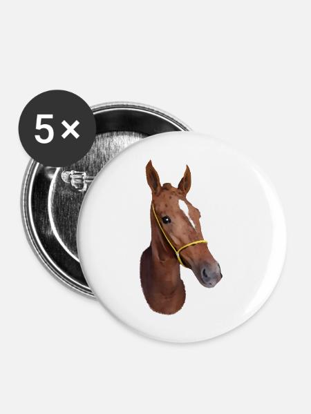 Stilisierter Pferdekopf - Buttons groß 56 mm (5er Pack) - Weiß