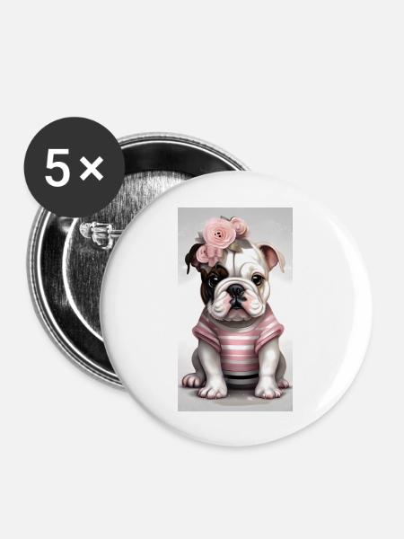 Bulldogge - Buttons groß 56 mm (5er Pack) - Weiß
