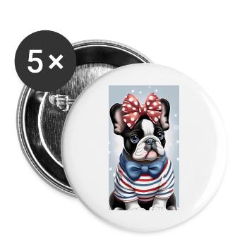 Bulldogge - Buttons groß 56 mm (5er Pack) - Weiß - Vorne
